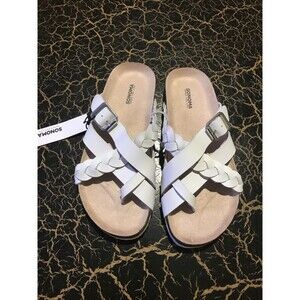 Sonoma Goods For Life Women's Artwork Buckle Sandals White Leather Sz 5 Girl: 3